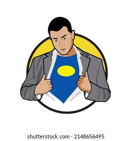 Superhero tearing his shirt. Vector image
