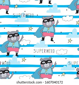 superhero teddy bear animal vector illustration. vector print. Seamless pattern