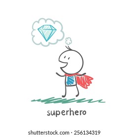 superhero thinking about gemstone illustration