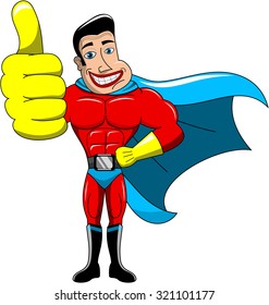 Superhero with thumb up isolated