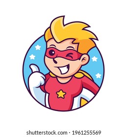 Superhero with Thumb Up Pose, Cartoon. Vector Icon Illustration, Isolated Premium Vector