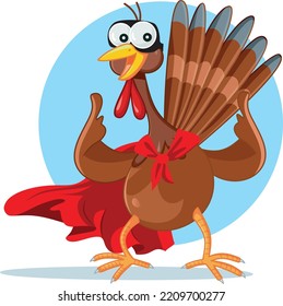 
Superhero Turkey Wearing a Red Cape Vector Cartoon Illustration. Cute, adorable bird wearing a super action hero costume
