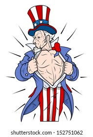 Superhero Uncle Sam Showing Chest - 4th of July Vector Illustration