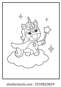 Superhero Unicorn Coloring Page for Kids. A Fun and Printable Black and White Activity Sheet for Kindergarten.