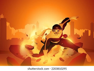 Superhero unleashing his spectacular power, vector illustration