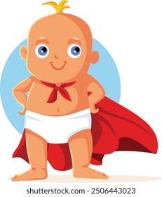 
Superhero Vector Baby Wearing a Red Cape Vector Illustration Cartoon. Happy child feeling strong and healthy having super powers 
