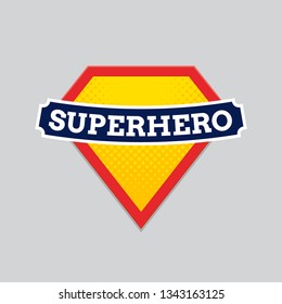 Superhero vector badge logo. Super hero shield man icon symbol of power.