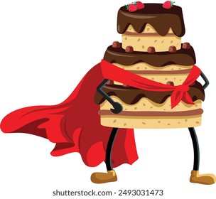 
Pastel de Vector de superhéroes con una mascota de Vector de la Capa Roja. Carácter de pie con las manos en las caderas 

