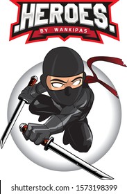 Superhero vector cartoon design and concept art Ninja warrior or hero jumping attack vector illustration.