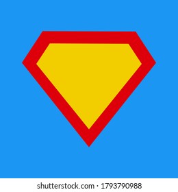 Superhero vector icon, modern and flat logo figure. Superman shield shape isolated on blue background. Superman logo frame.
