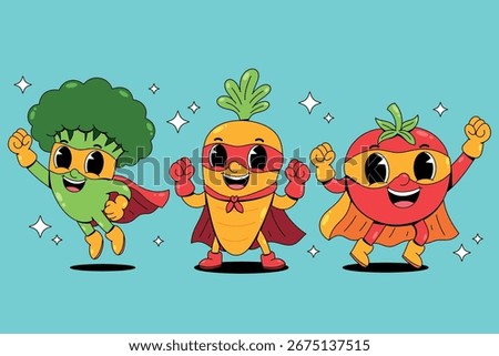 Superhero Vegetable Illustration Vector Set