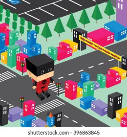 superhero villain isometric world theme vector art illustration