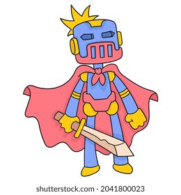 Superhero war robots are ready to duel carrying a magic sword, vector illustration art. doodle icon image kawaii.
