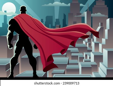 Superhero Watch 3: Superhero Watching Over City. No Transparency Used. Basic (linear) Gradients. A4 Proportions.