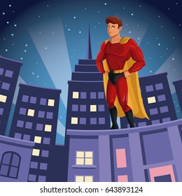 superhero watching over building city night view