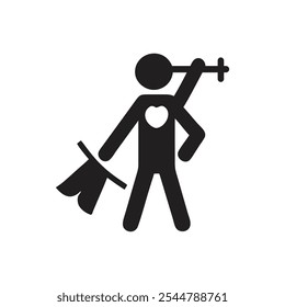 Superhéroe con un icono de pesas de levantamiento de capa