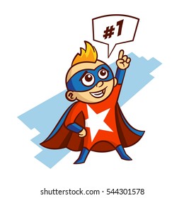 Superhero White Star Boy Sticker Vector Illustration