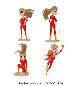 Superhero Woman Actions Character Set Vector