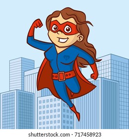 Superhero woman Cartoon character in the city Vector illustration
