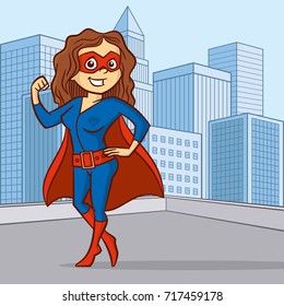 Superhero woman Cartoon character in the city Vector illustration