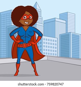 Superhero woman Cartoon character in the city Vector illustration