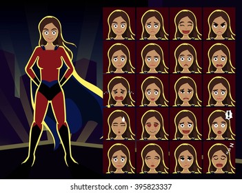 Superhero Woman Cartoon Emotion faces Vector Illustration