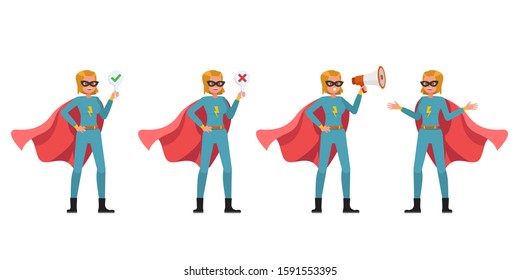 Superhero woman character vector design. Presentation in various action.