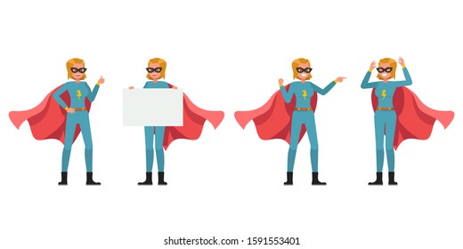Superhero woman character vector design. Presentation in various action.