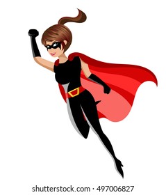 Superhero Woman Flying Isolated On White