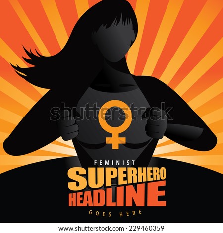 Superhero woman revealing symbol burst background Eps 10 vector illustration