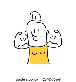 Superhero woman showing muscles. Stick figure. Doodle style. Vector illustration.