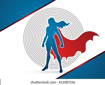 Superhero Woman standing on line cycle background  graphic vector.