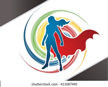 Superhero Woman standing on spin wheel background  graphic vector.