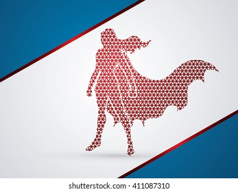 Superhero Woman standing using geometric pattern graphic vector.