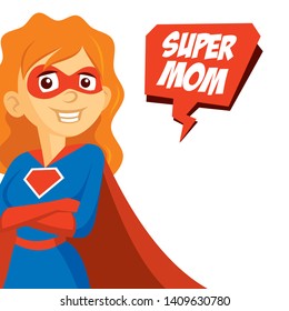 Superhero Woman. Supermom Cartoon character Vector illustration T-shirt design