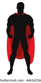 superheroe with red cape posing silhouette