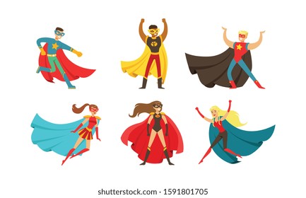 Superheroes Characters in Different Poses Vector Set