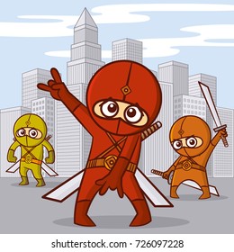 Superheroes in the city Cartoon character Vector illustration