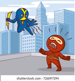 Superheroes in the city Cartoon character Vector illustration