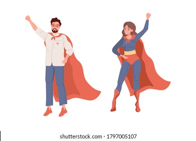 Superheroes. Flat Superman and Superwoman vector