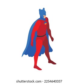 Superheroes isometric people composition with isolated view of super hero wearing colorful costume vector illustration