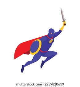 Superheroes isometric people composition with isolated view of super hero wearing colorful costume vector illustration