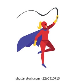 Superheroes isometric people composition with isolated view of super hero wearing colorful costume vector illustration