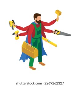 Superheroes isometric people composition with isolated view of super hero wearing colorful costume vector illustration