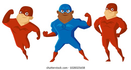 Superheroes Men Cartoon character Isolated Vector illustration