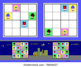 Superheroes Mini-Sudoku vector set.