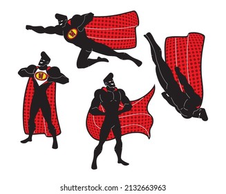 superheroes red cape icon set