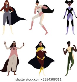 Superheroes set. Cartoon characters of superheroes in different poses. Vector illustration