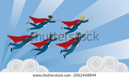 Superheroes with similar direction. Vector illustration. Dimension 16:9. EPS10.