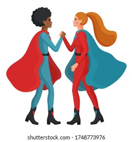 Superheroes women character. Concept of racism, discrimination, feminism, freedom, independence, equality. Vector illustration.